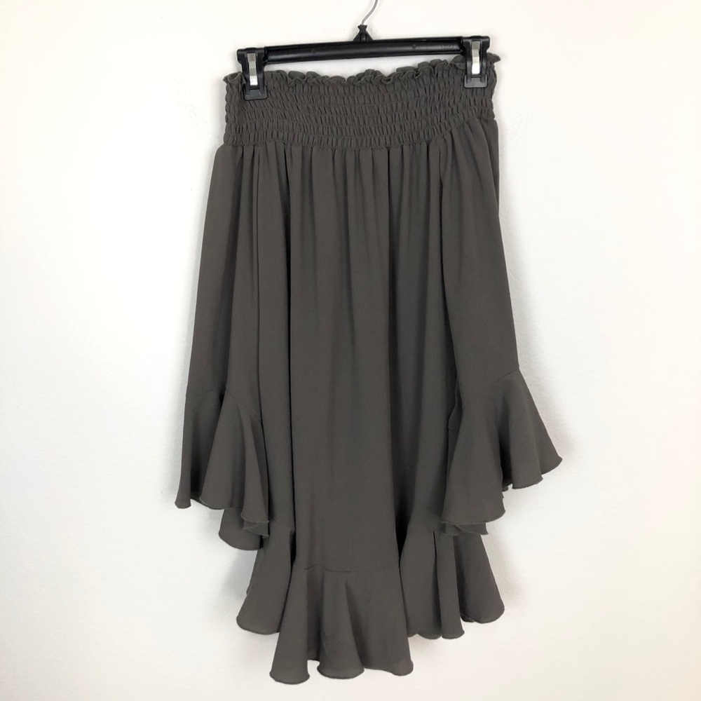 Nookie Mykonos Off the Shoulder Frill Mini Dress Khaki Olive Green Size XS - Picture 3 of 10